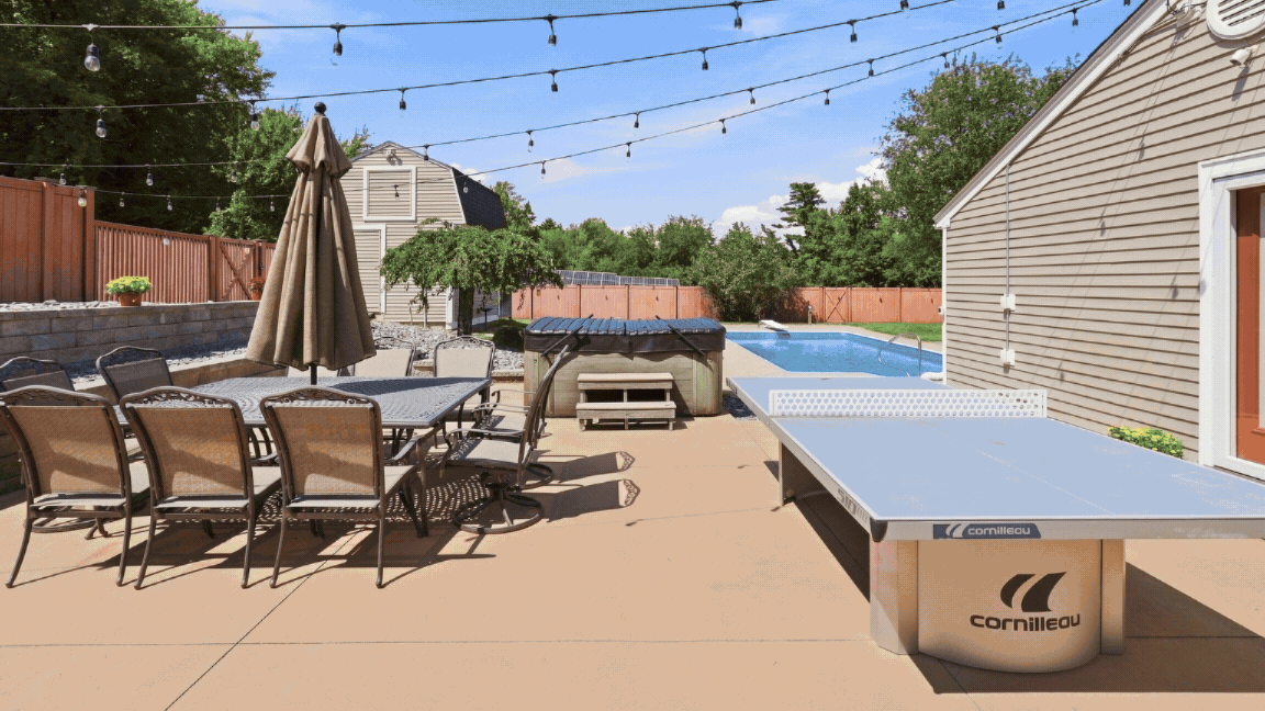 Virtual editing before and after of a backyard patio